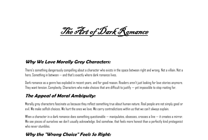 write dark romance stories and emotion scenes